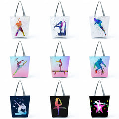 Watercolor Ballet Dancer Art Print Shopping Bags Girls Gymnast Women Handbags