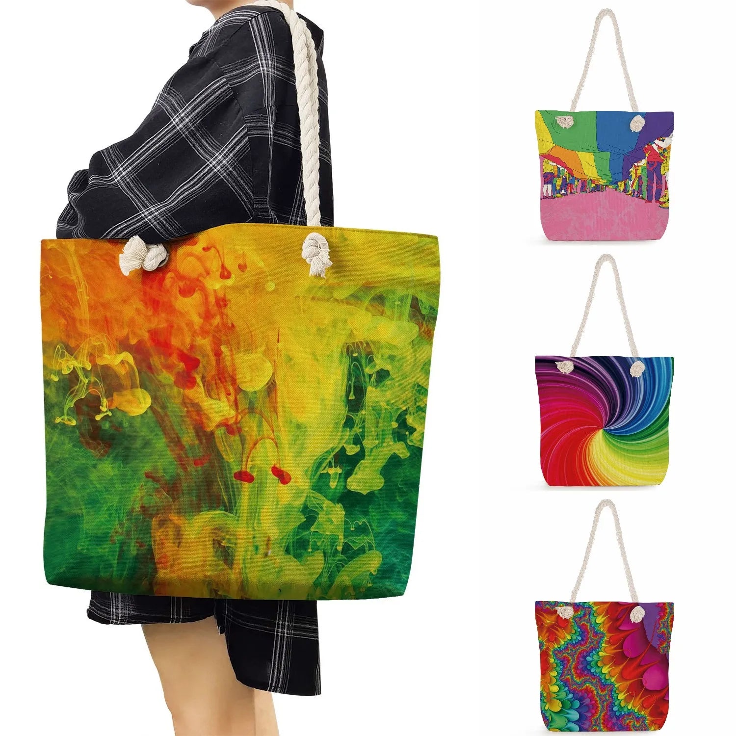 Watercolor Shoulder Strap Handbag Travel Thick Rope Bag Female High Capacity Sho