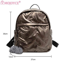 Waterproof Down Cotton School Bags Solid Women Student School Backpack
