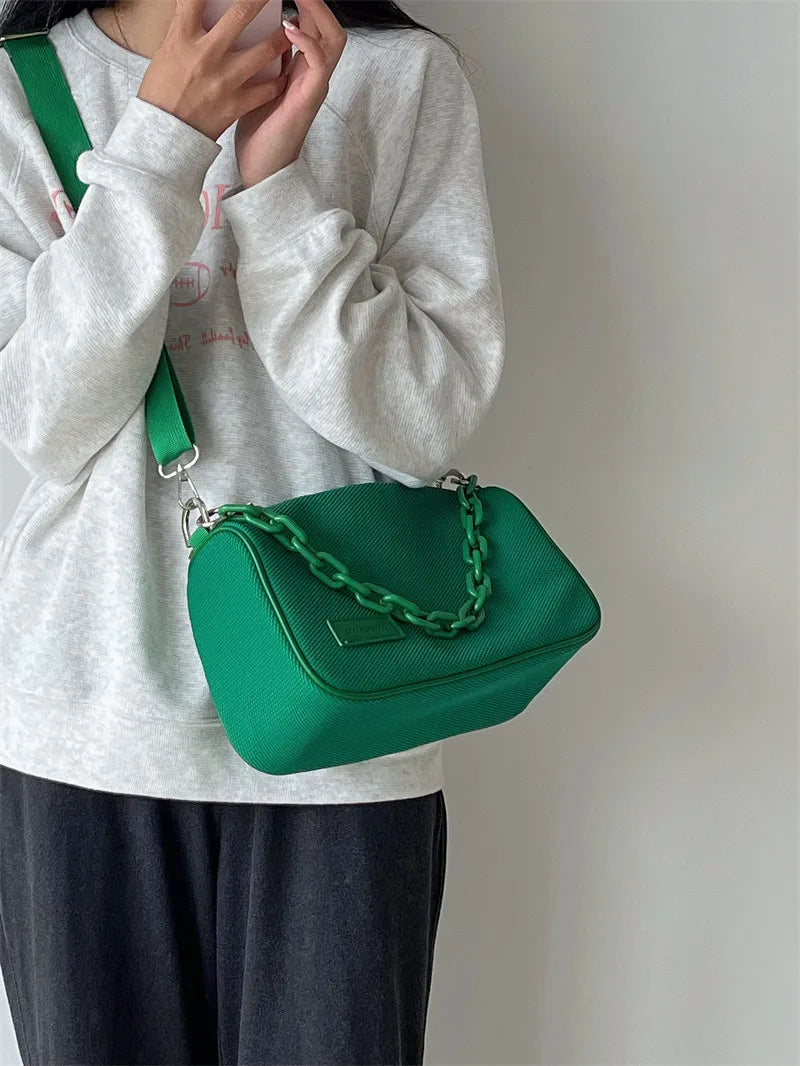 Waterproof Nylon Women Shoulder Bags Acrylic Chain Handbag