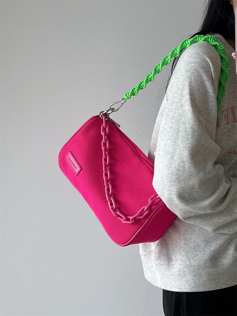 Waterproof Nylon Women Shoulder Bags Acrylic Chain Handbag