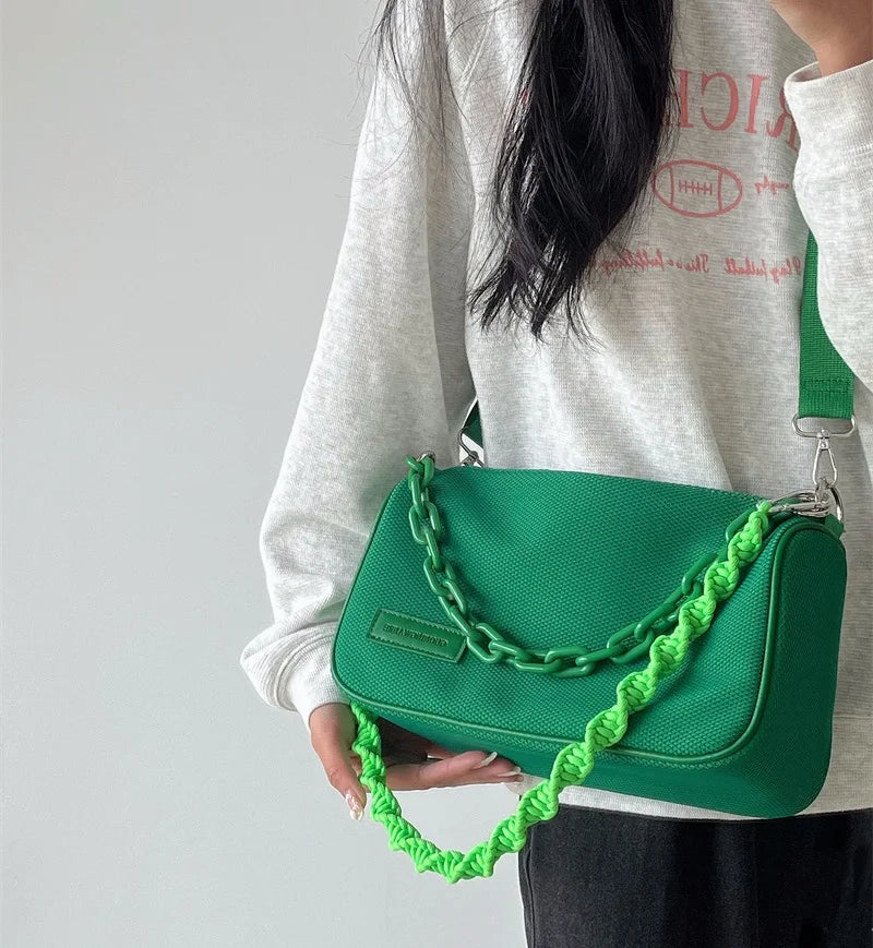 Waterproof Nylon Women Shoulder Bags Acrylic Chain Handbag