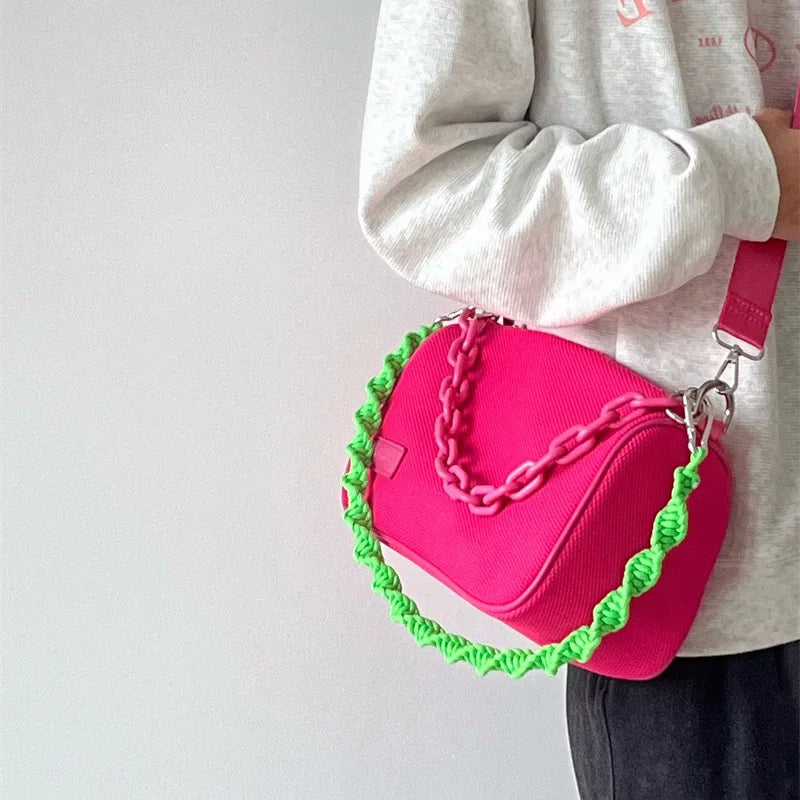 Waterproof Nylon Women Shoulder Bags Acrylic Chain Handbag