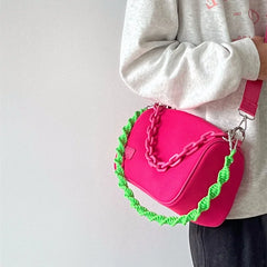Waterproof Nylon Women Shoulder Bags Acrylic Chain Handbag