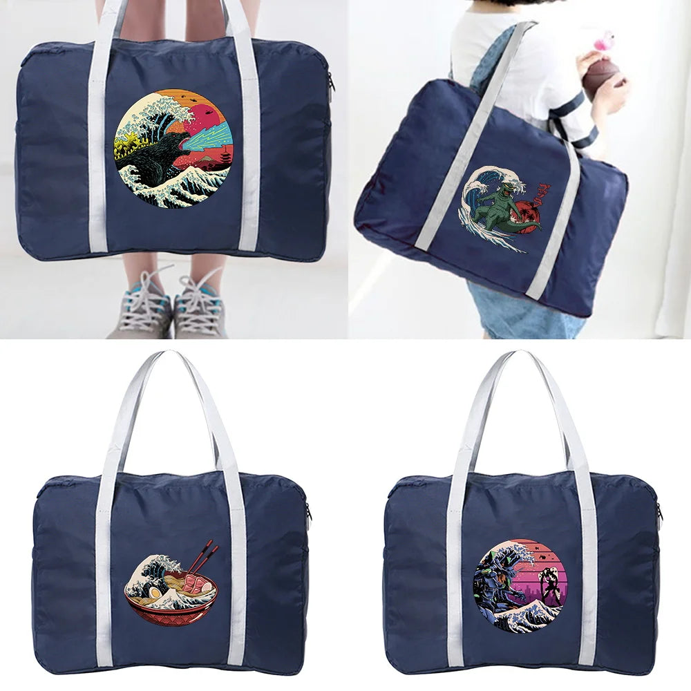 Wave Series Printing Travel Bags Nylon Unisex Foldable Water Proof