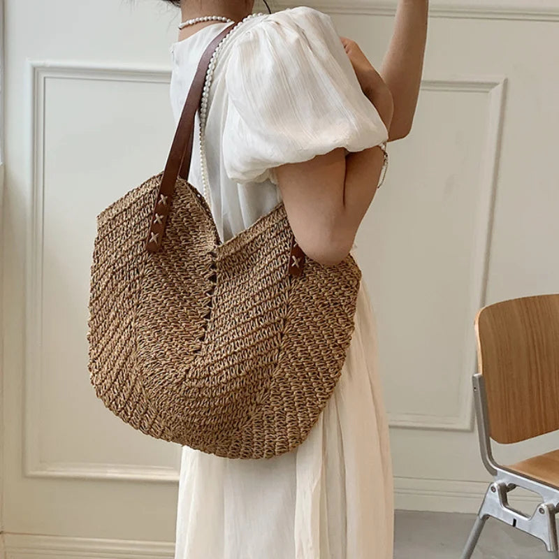 Bohemian Straw Shoulder Bag for Women Summer Beach Handbag