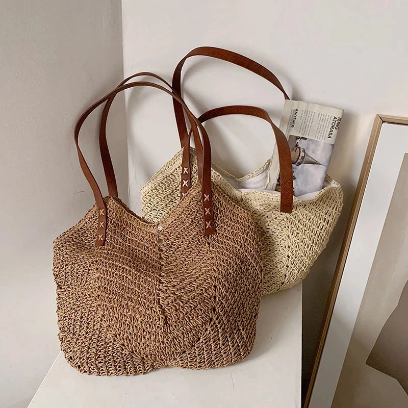 Bohemian Straw Weave Tote Bag for Women Summer Beach