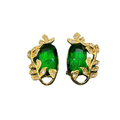 Medieval Emerald Glass Earrings Set with Elastic Bracelet