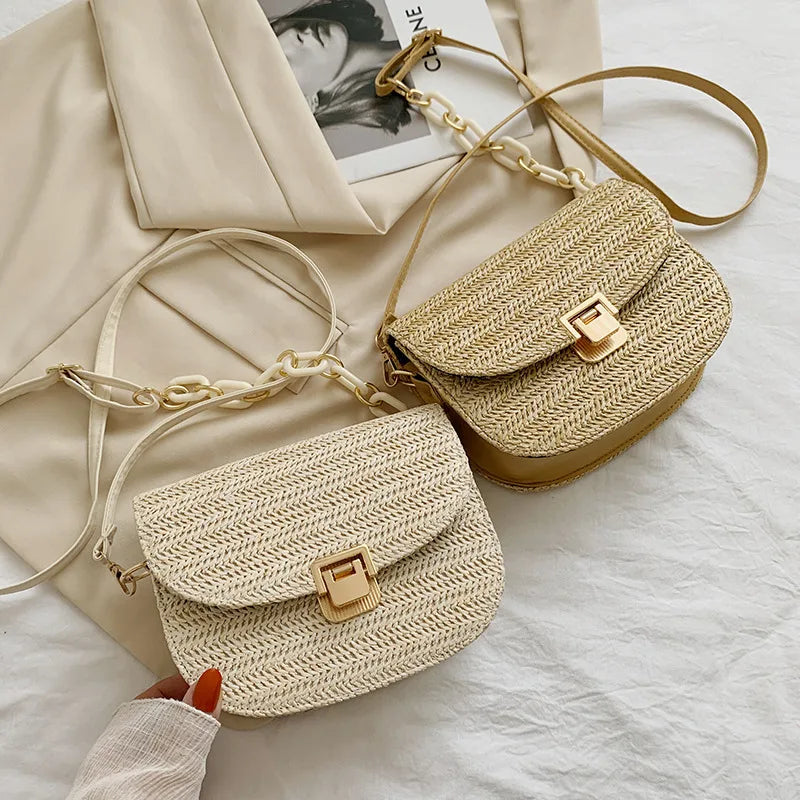 Western Woven Bag Saddle Straw Shoulder Bag