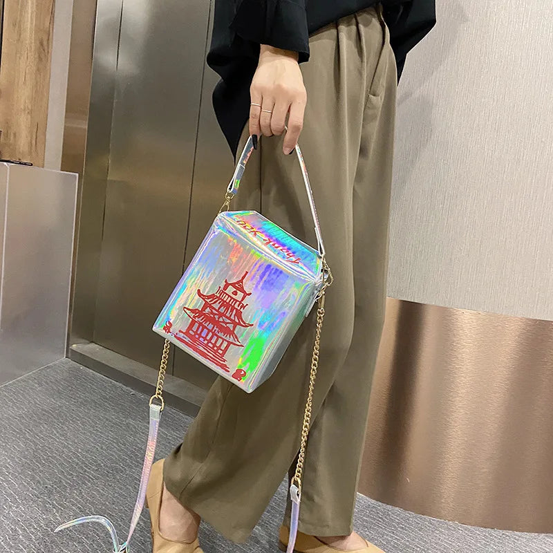 Chinese Takeout Box Purse Pu Leather Women Handbag Crossbody Bag