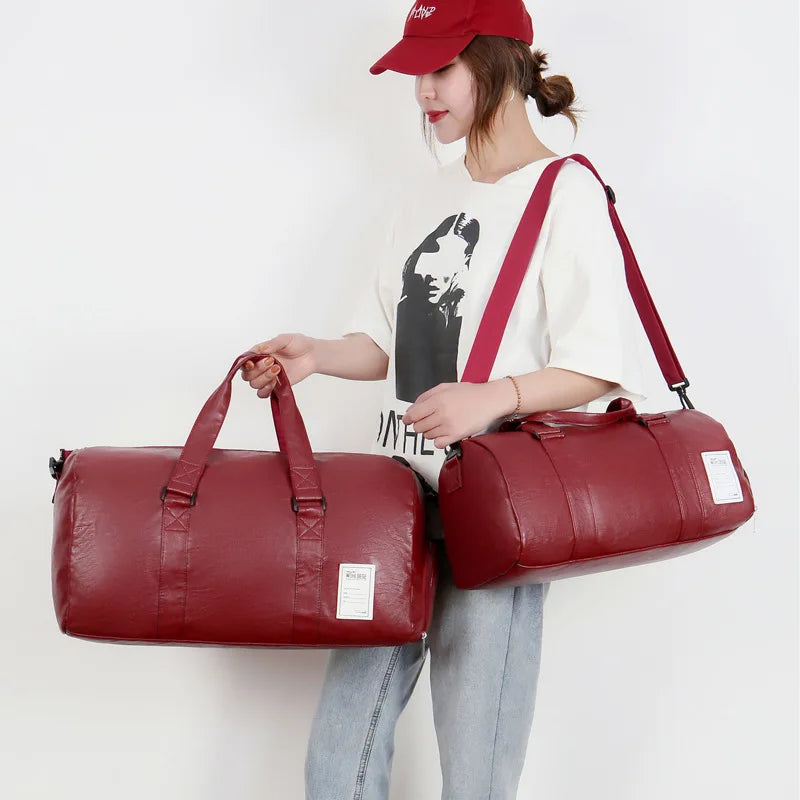 Weysfor Top Casual Travel Duffel Bag PU Leather Men Women Handbags Large Capacit