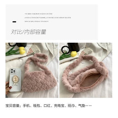 Heart Lady Faux Fur Shoulder Bag Winter Warm Plush Crossbody Purse