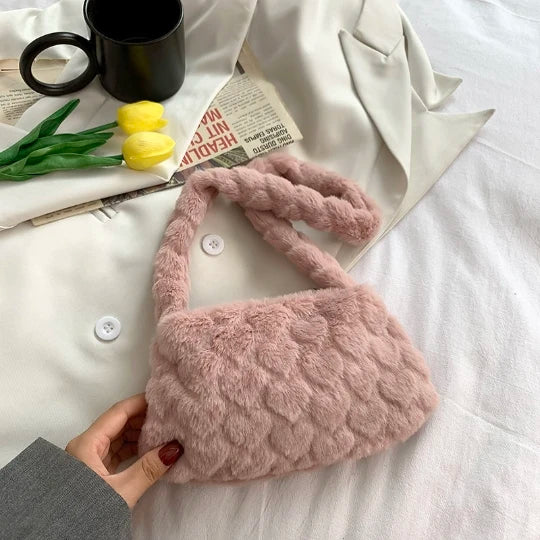 Heart Lady Faux Fur Shoulder Bag Winter Warm Plush Crossbody Purse