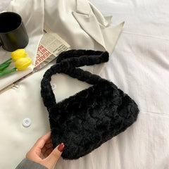 Heart Lady Faux Fur Shoulder Bag Winter Warm Plush Crossbody Purse