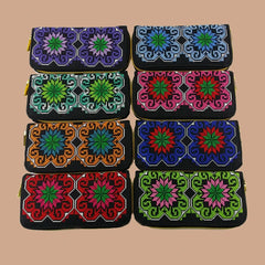 Retro Zipper Wallets Women Embroidered Flower Purse Cross Wallet