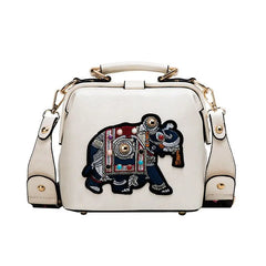 Embroidered Elephant Crossbody Bag with Wide Butterfly Strap