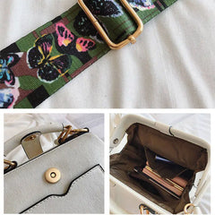 Embroidered Elephant Crossbody Bag with Wide Butterfly Strap