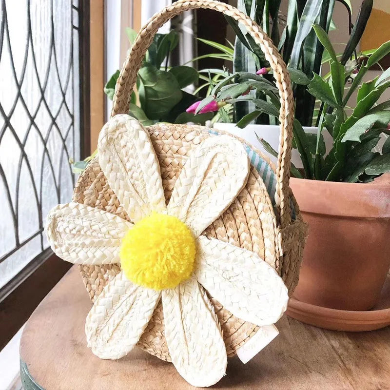 Daisy Flower Straw Woven Bag Handbag Shoulder Satchel