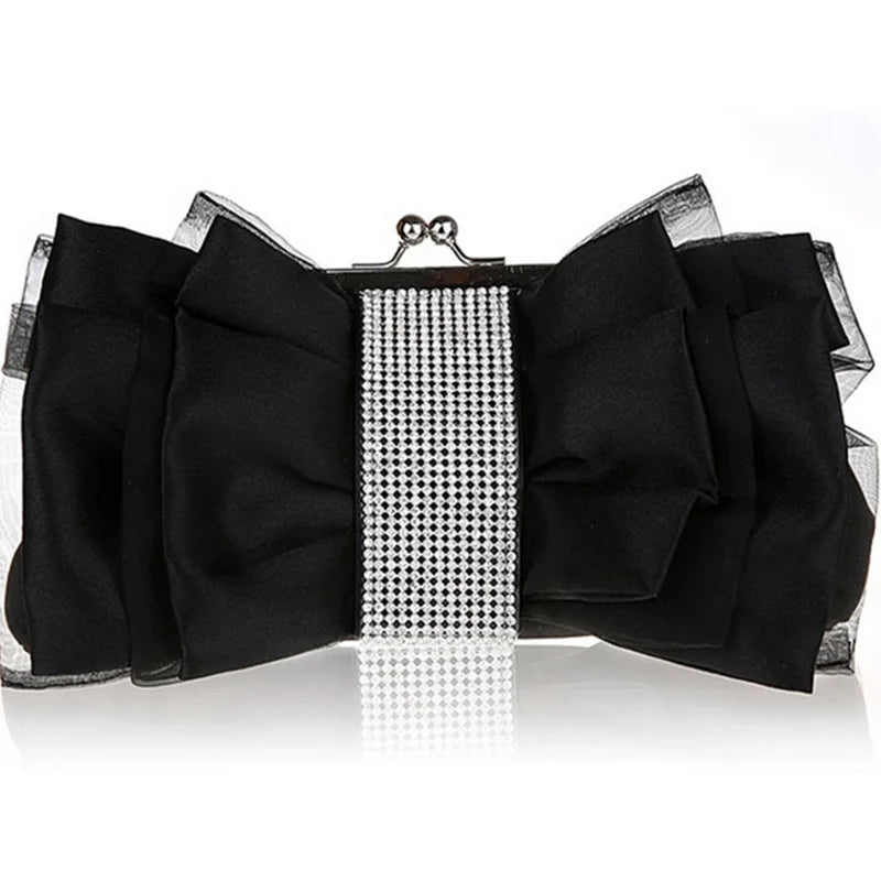 Bow Shape Rhinestone Women Evening Clutch Bags Bridal Flower Female Handbags