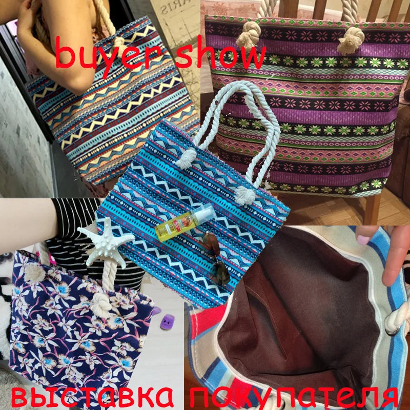 Summer Canvas Bohemian Beach Bag Female Casual Tote Shopping Big Bag