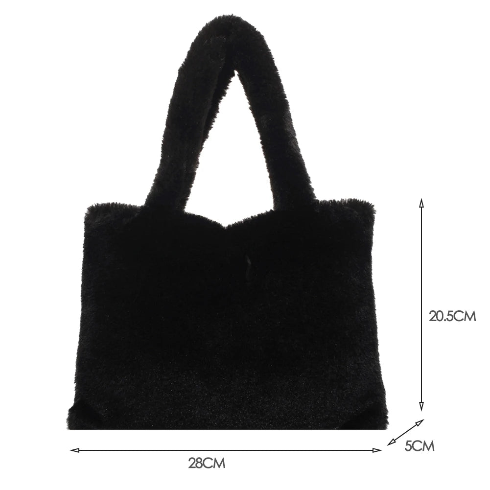 Soft Fluffy Plush Portable Bag Women Faux Fur Autumn Shoulder Clutch Handbags