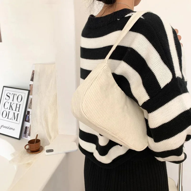 Winter Corduroy Shoulder Bags Casual Women Underarm Bag