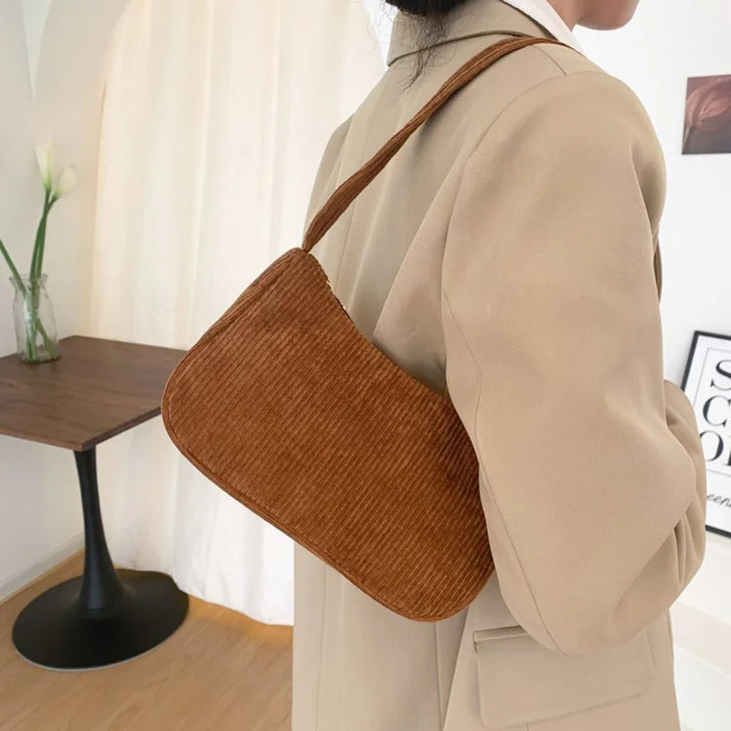 Winter Corduroy Shoulder Bags Casual Women Underarm Bag
