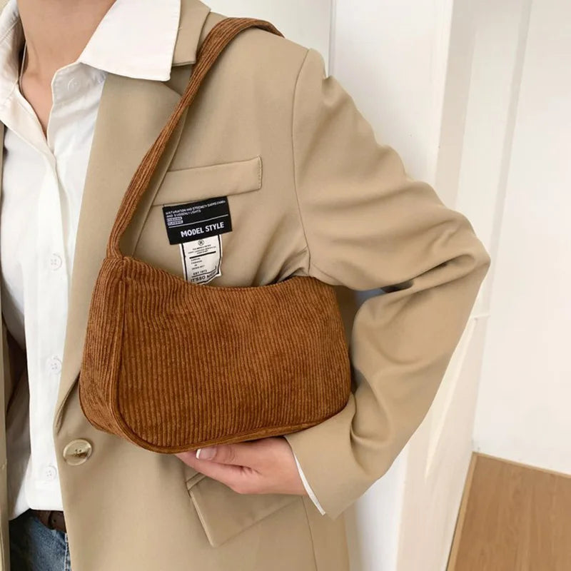 Winter Corduroy Shoulder Bags Casual Women Underarm Bag