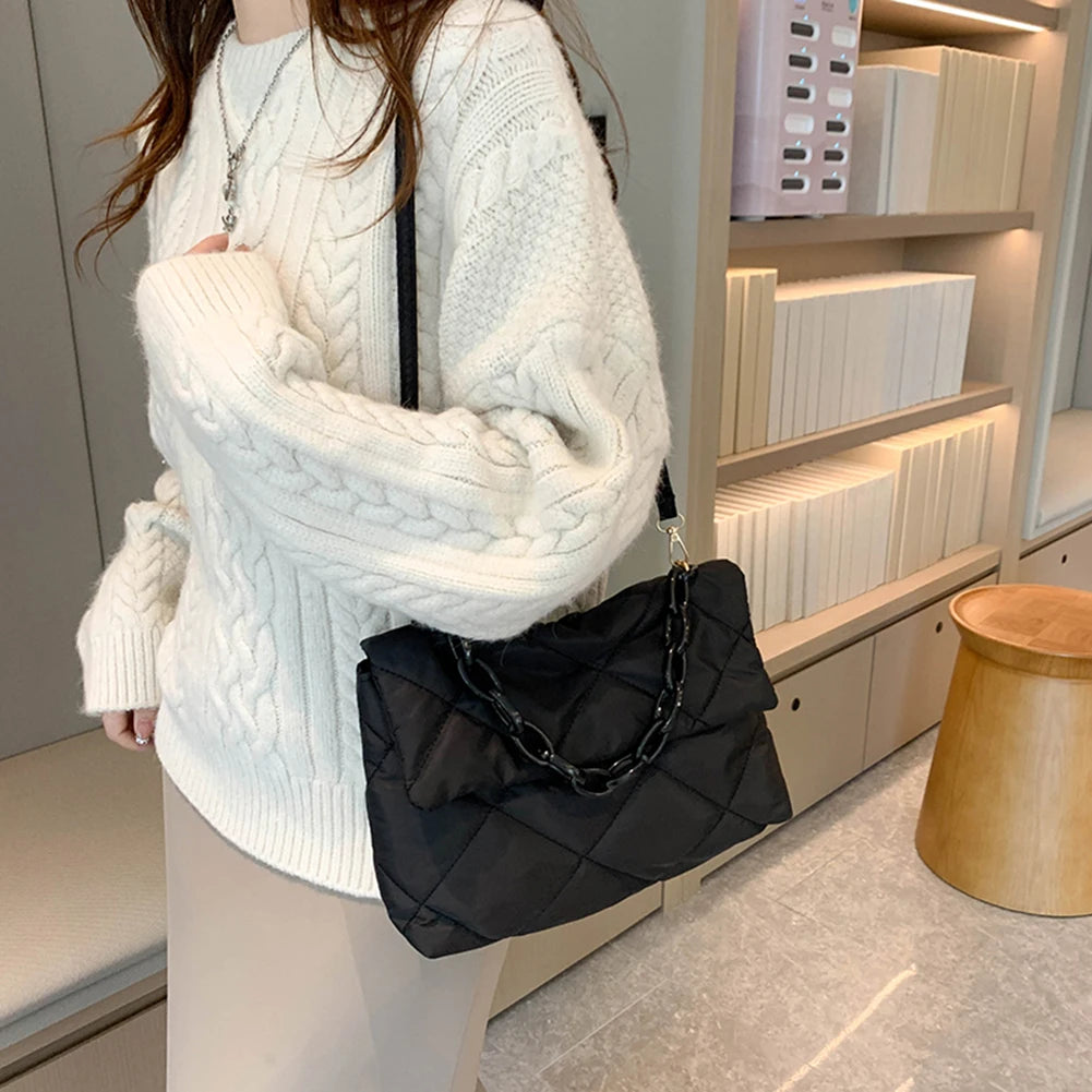 Quilted Nylon Crossbody Bag for Women with Large Capacity