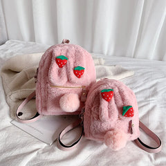 Winter Faux Fur Backpack Rabbit Ear Women Travel Shoulder Bags Plush Bagpack