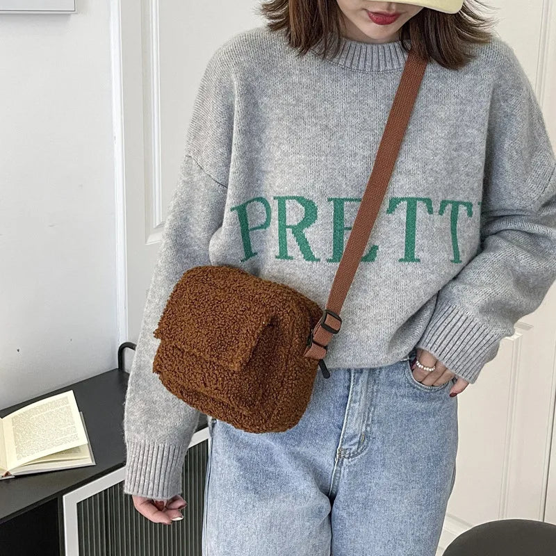 Winter Fluffy Shoulder Bag For Women Small Plush Handbag Crossbody Bag