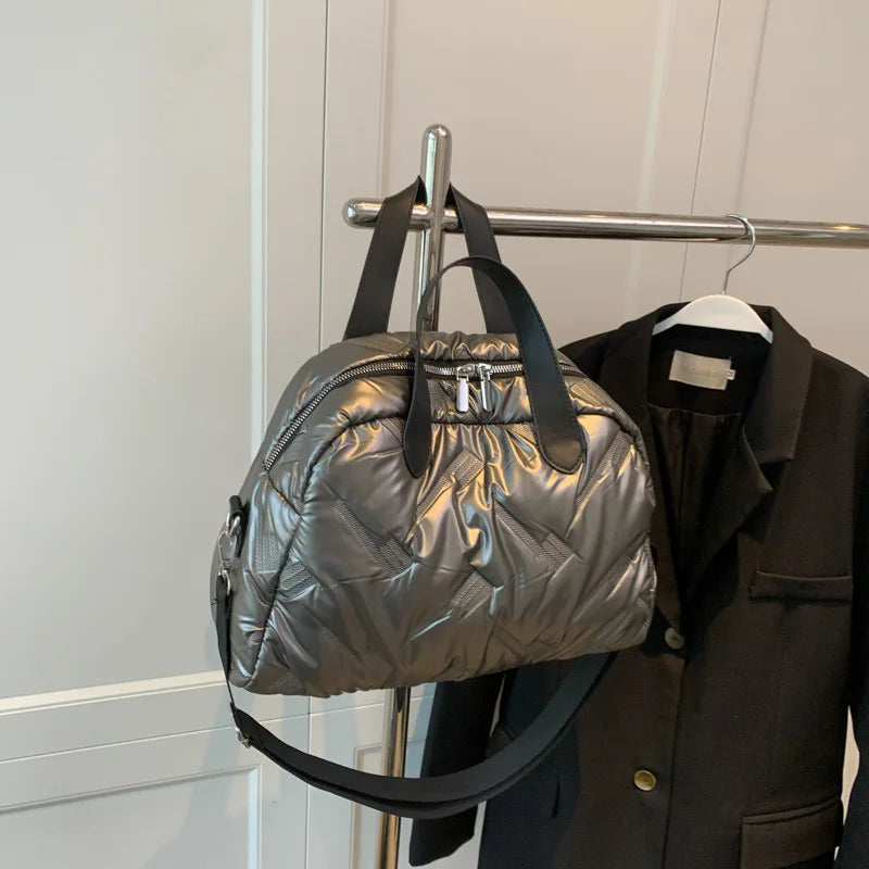 Winter Quilted Nylon Tote Handbag Padded Shoulder Bag for Women
