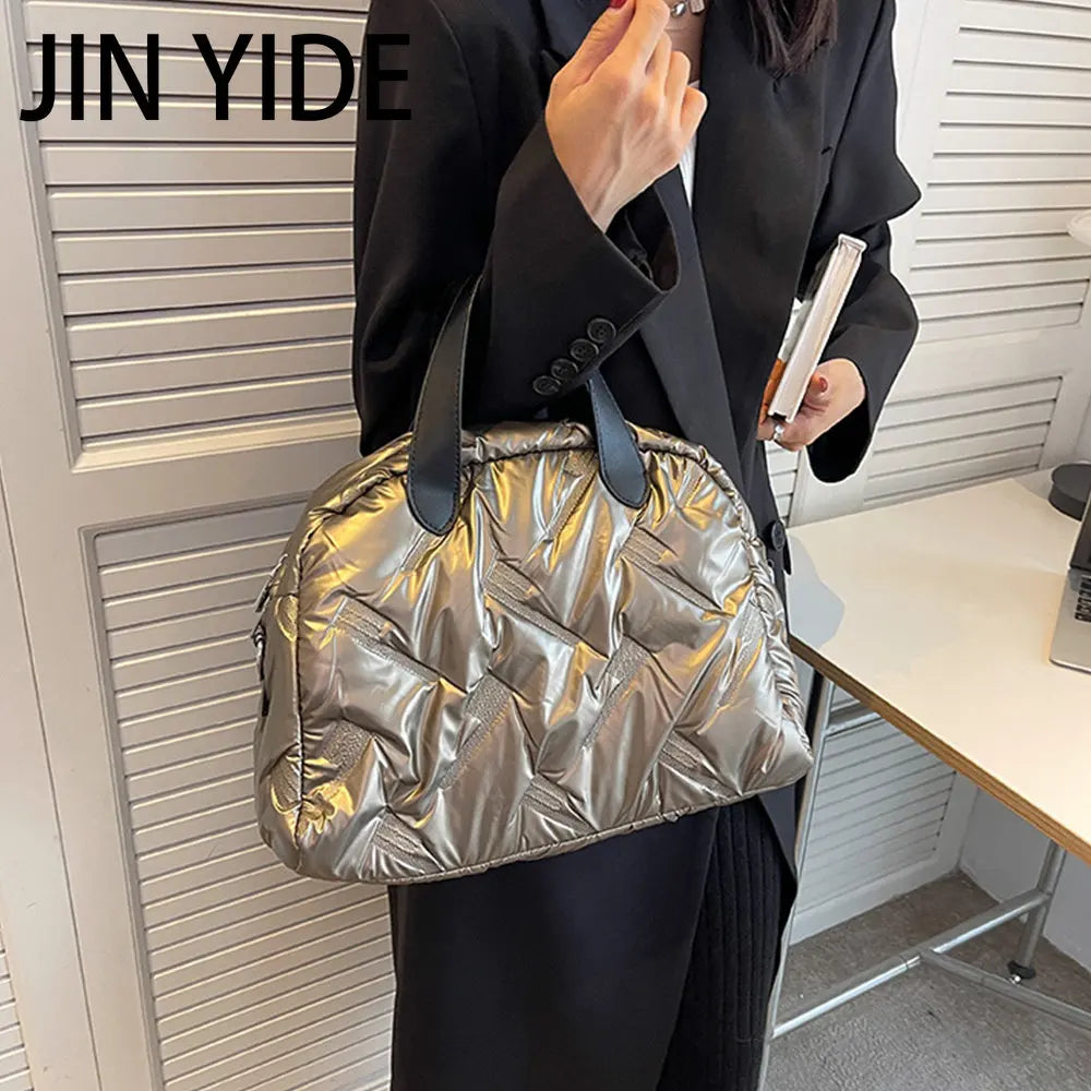Winter Quilted Nylon Tote Handbag Padded Shoulder Bag for Women