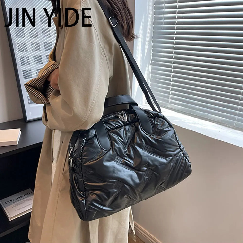 Winter Quilted Nylon Tote Handbag Padded Shoulder Bag for Women