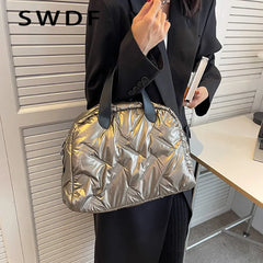 Winter Down Padded Tote Women Handbags Nylon Quilted Shoulder Bag
