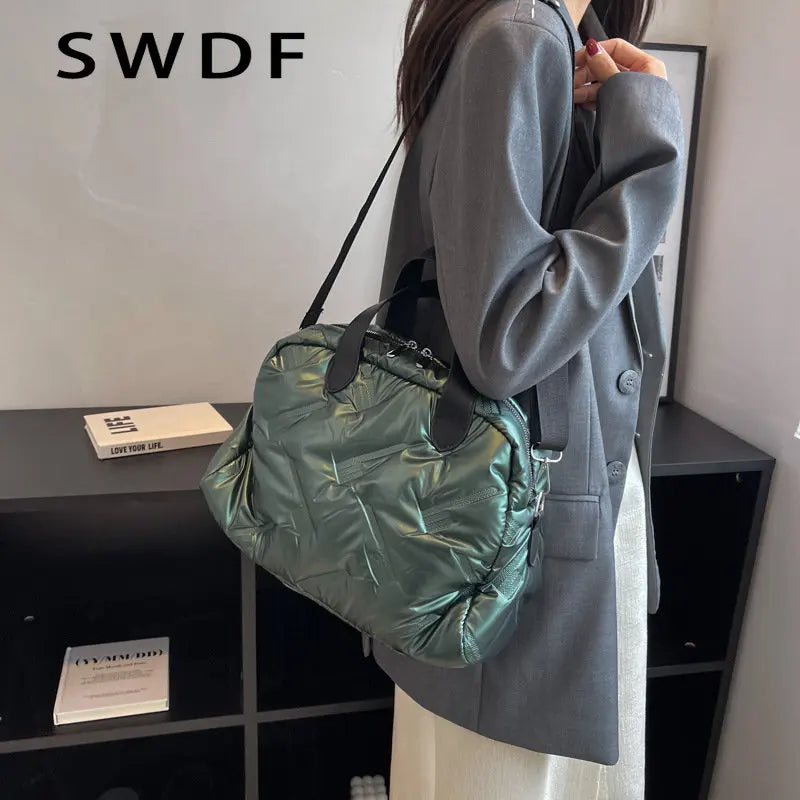 Winter Down Padded Tote Women Handbags Nylon Quilted Shoulder Bag