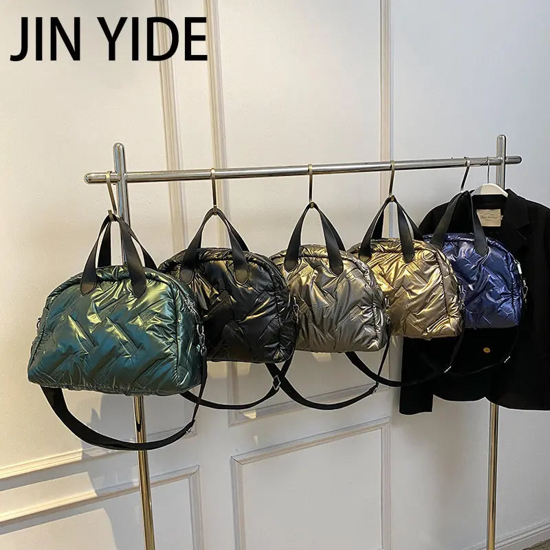 Winter Quilted Nylon Tote Handbag Padded Shoulder Bag for Women