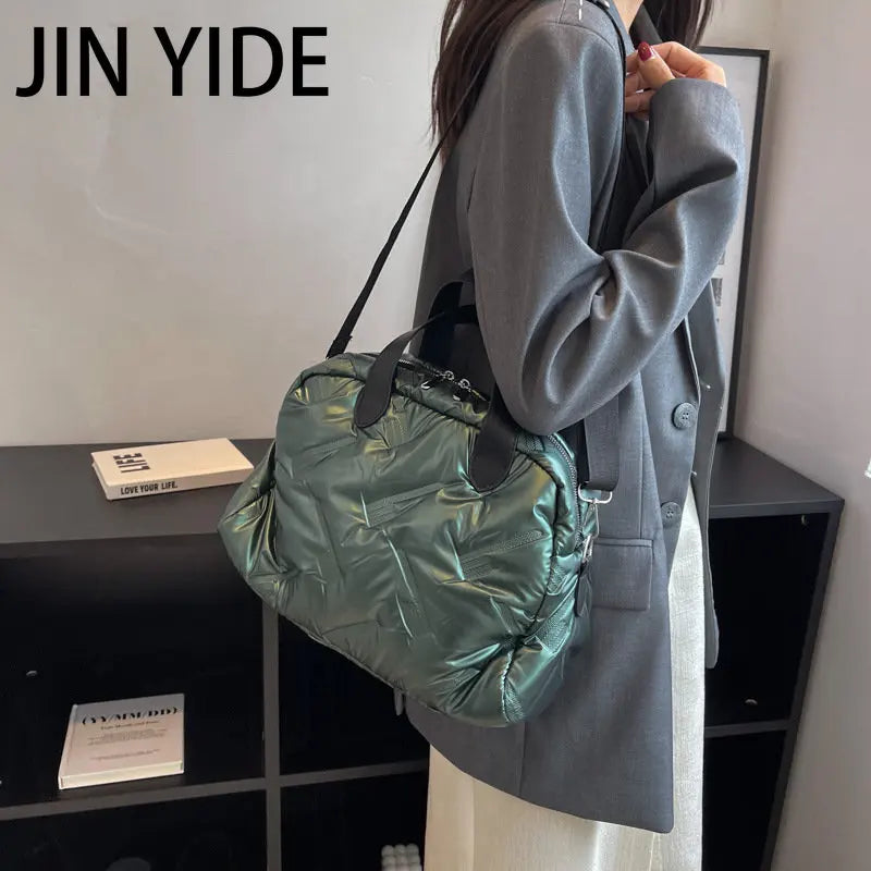 Winter Quilted Nylon Tote Handbag Padded Shoulder Bag for Women