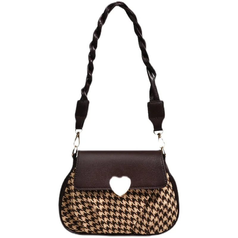 Winter Houndstooth Pattern Ladies Shoulder Bags Women's Pu Leather