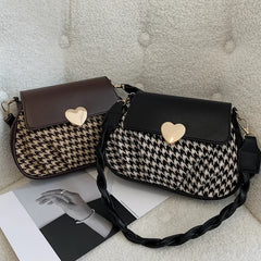 Winter Houndstooth Pattern Ladies Shoulder Bags Women's Pu Leather