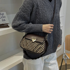 Winter Houndstooth Pattern Ladies Shoulder Bags Women's Pu Leather