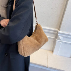 Winter Women Soft Plush Shoulder Bags Faux Furry Ladies Small Tote