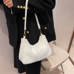 Winter Women Soft Plush Shoulder Bags Faux Furry Ladies Small Tote