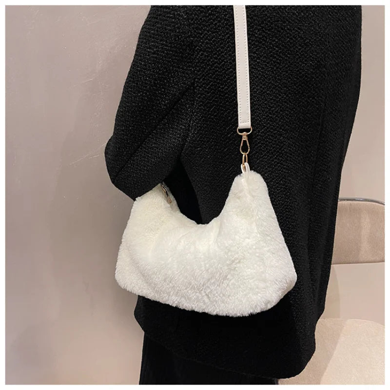 Winter Women Soft Plush Shoulder Bags Faux Furry Ladies Small Tote