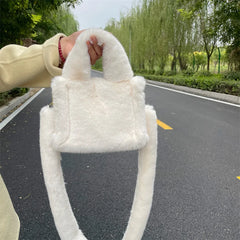 Winter Soft Plush Shoulder Bag Faux Furry Tote Handbag Solid Female Girls