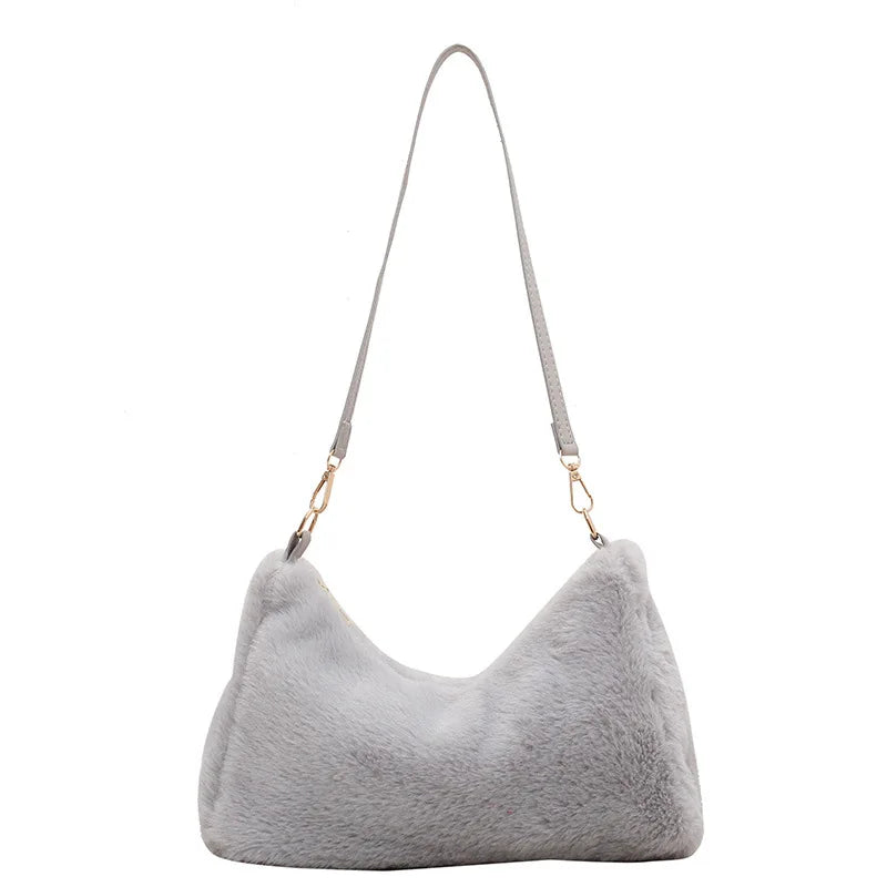 Winter Women Soft Plush Shoulder Bags Faux Furry Ladies Small Tote