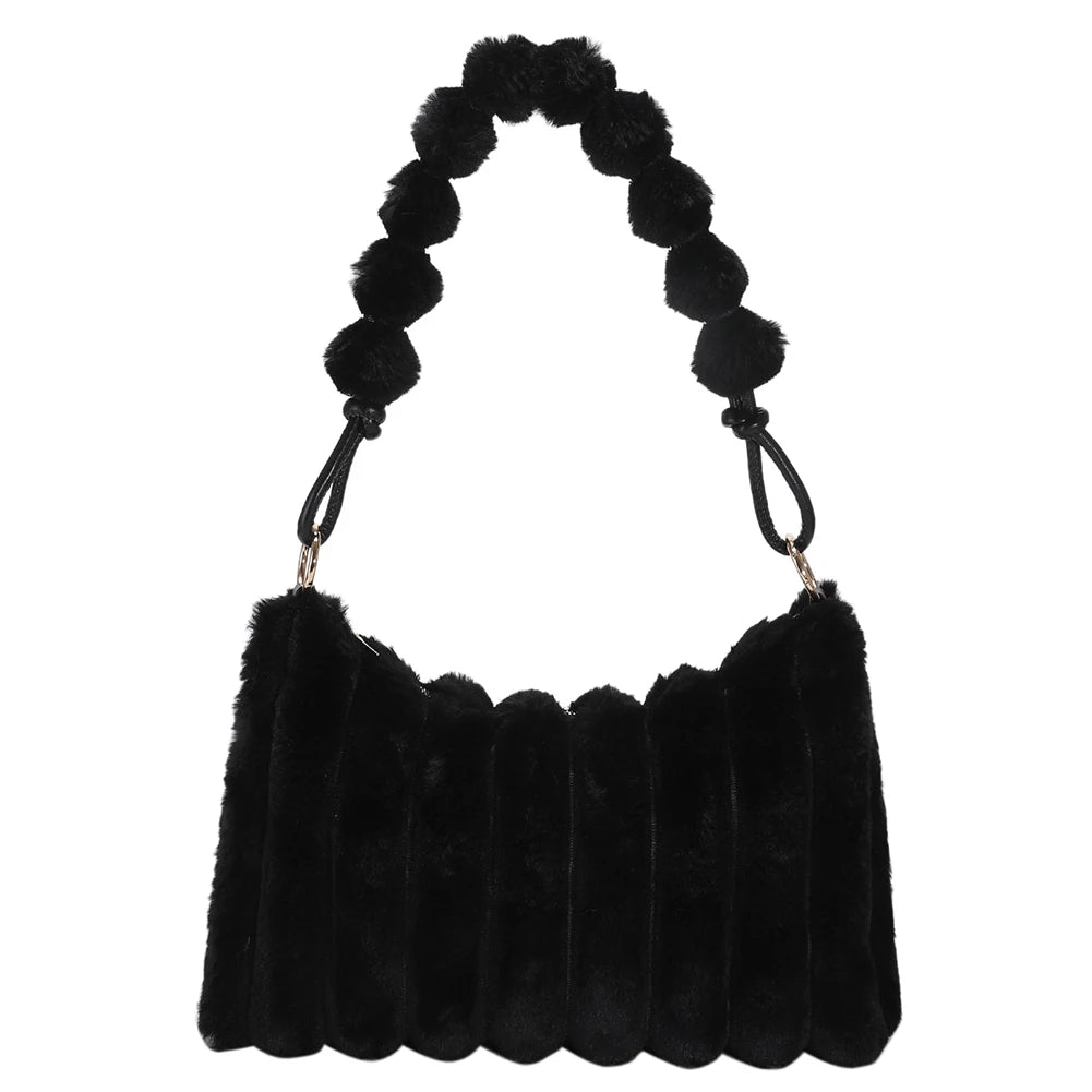 Winter Fluffy Tote Bag Plush Female Shopping Zipper Casual Travel