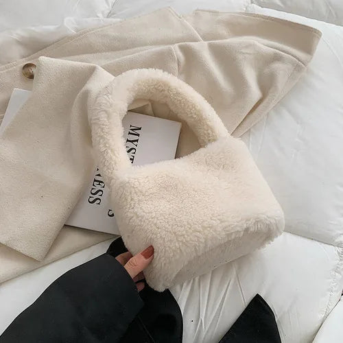 Winter Furry Soft Plush Handbags for Women Solid Shoulder Bag