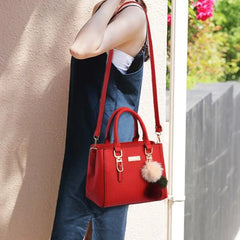 Winter Hairball PU Leather Women's Shoulder Bag Large Capacity Top-handle Tote