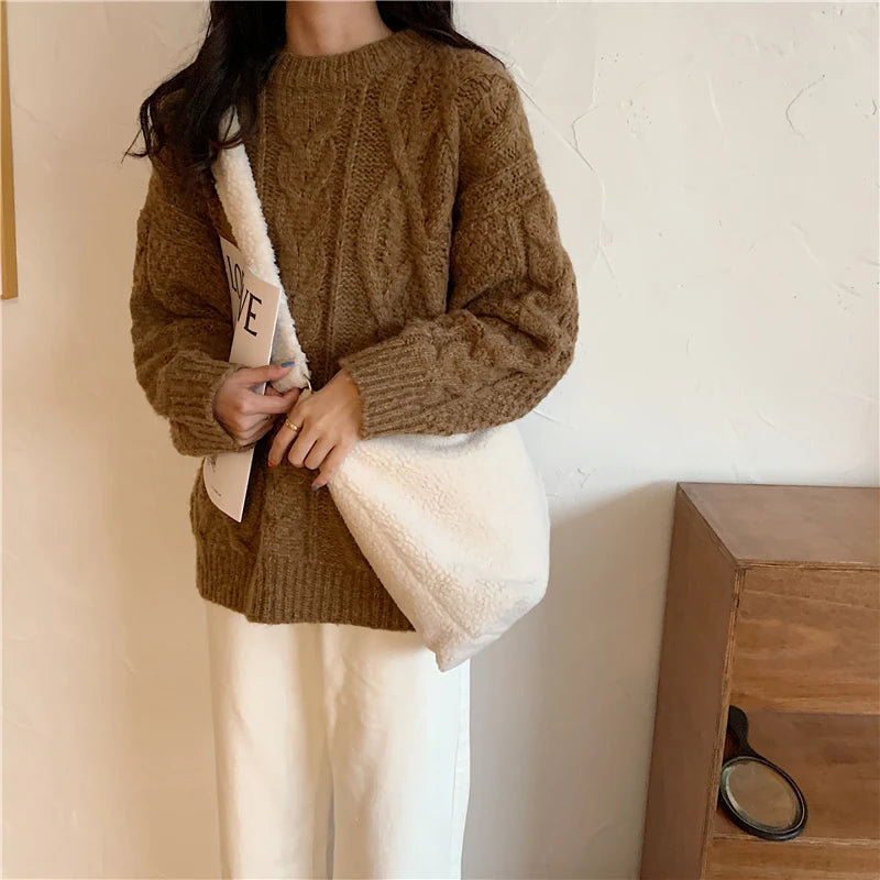 Winter Lamb Faux Fur Shoulder Bag Soft Plush Messenger Bag